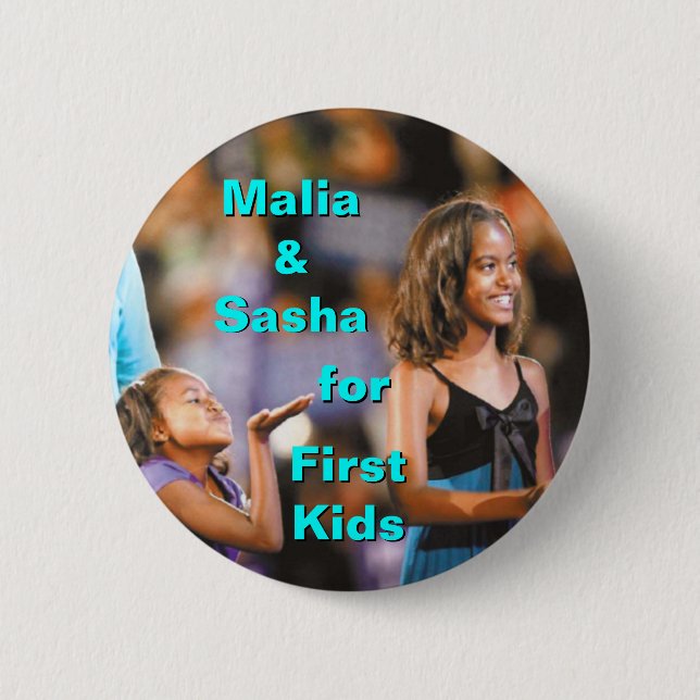 Malia and Sasha Obama for First Kids Button (Front)