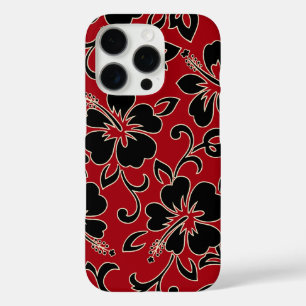 Malia Hibiscus Hawaiian Floral Red and Black iPhone 16 Pro Case
