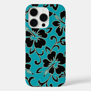 Malia Hibiscus Hawaiian Floral Teal and Black iPhone 16 Pro Case