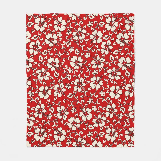 Malia Hibiscus Hawaiian Pareau Print Fleece Blanket (Front)