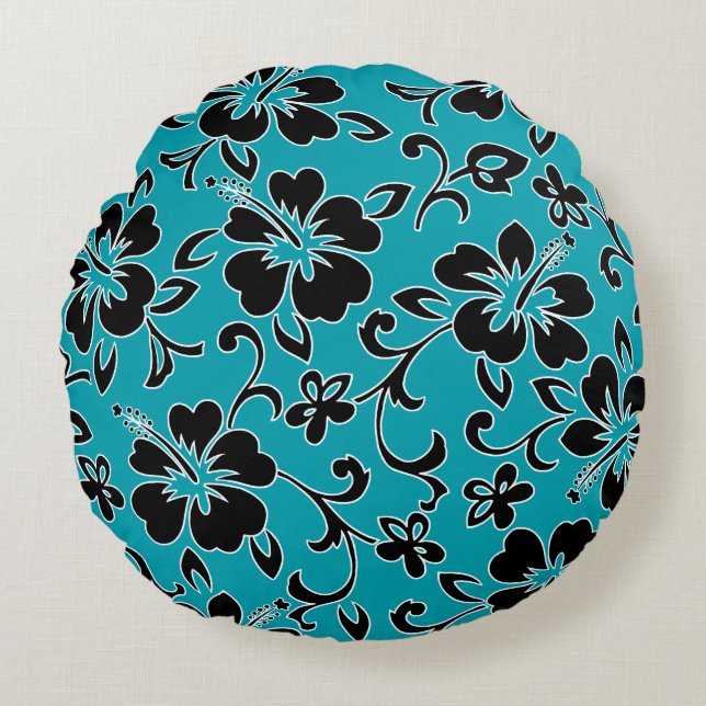 Malia Hibiscus Hawaiian Pareau Print Round Pillow (Front)