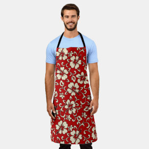 Malia Hibiscus Hawaiian Red and Cream Apron