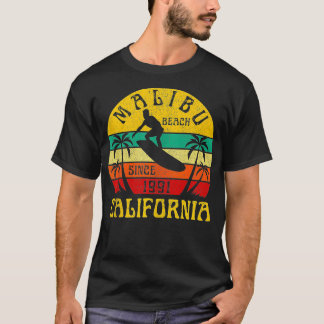 Malibu Beach California Surfing Surfer Ocean Vinta T-Shirt