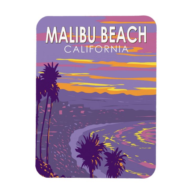 Malibu Beach California Travel Art Vintage Magnet (Vertical)