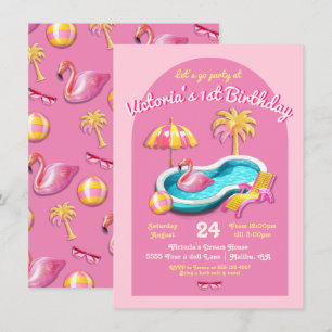 Malibu Beach Doll Retro Birthday Pool Party Invitation