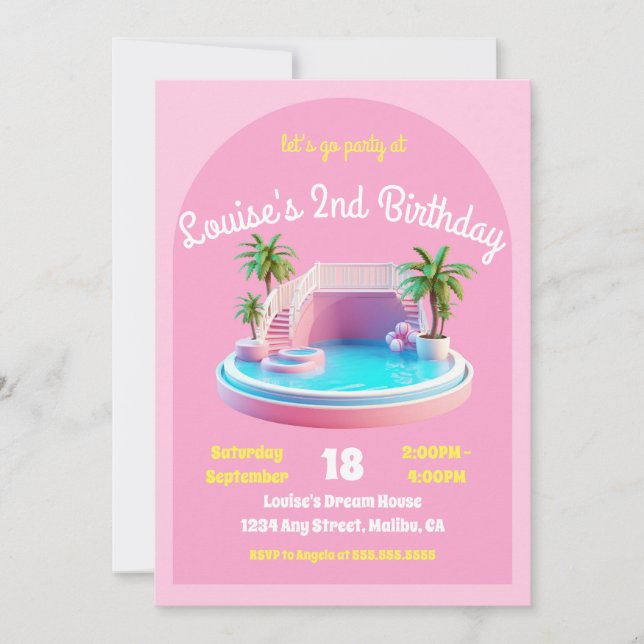 Malibu Beach Doll Retro Birthday Pool Party Invitation (Front)