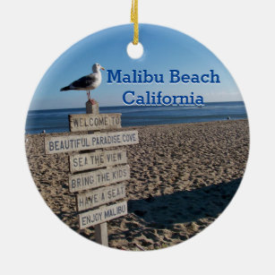 Malibu Beach- Paradise Cove Seagull Sign Ceramic Ornament