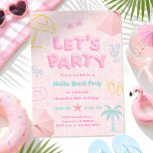 Malibu Beach Summer Pool Party Girl Birthday Invitation
