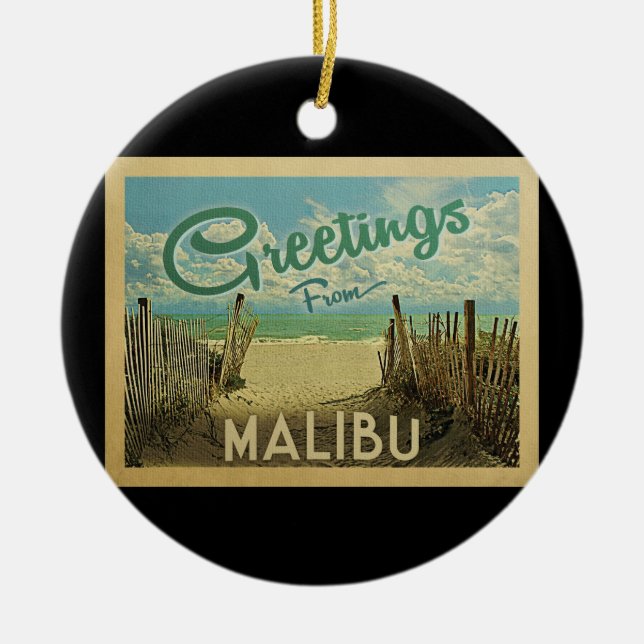 Malibu Beach Vintage Travel Ceramic Ornament (Front)