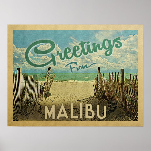 Malibu Beach Vintage Travel Poster (Front)