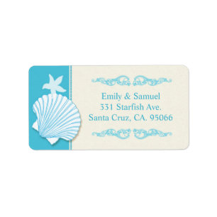 Malibu Blue Beach Shell Wedding Address Label