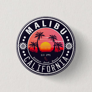 Malibu Ca Retro Sunset Palm Trees Souvenirs 60s 1 Inch Round Button