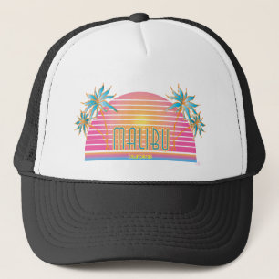 Malibu-CA-Sun Palm Trees Cool Logo Trucker Hat