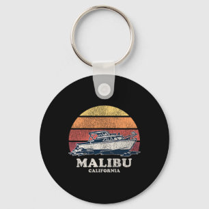 Malibu Ca Vintage Boating 70s Retro Boat Design Keychain