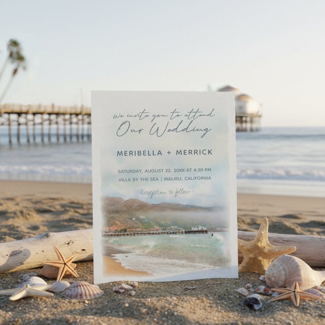 Malibu | California Beach Watercolor Wedding Invitation (Creator Uploaded)