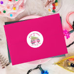 Malibu California Christmas Tree Farm Pink RV Classic Round Sticker<br><div class="desc">Illustration of a pink RV with Christmas tree strapped to top.  Text says,  "Malibu California Christmas Tree Farm Cut & Carry"</div>
