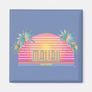 Malibu, California, Palm Trees Sun Graphic Cool Magnet