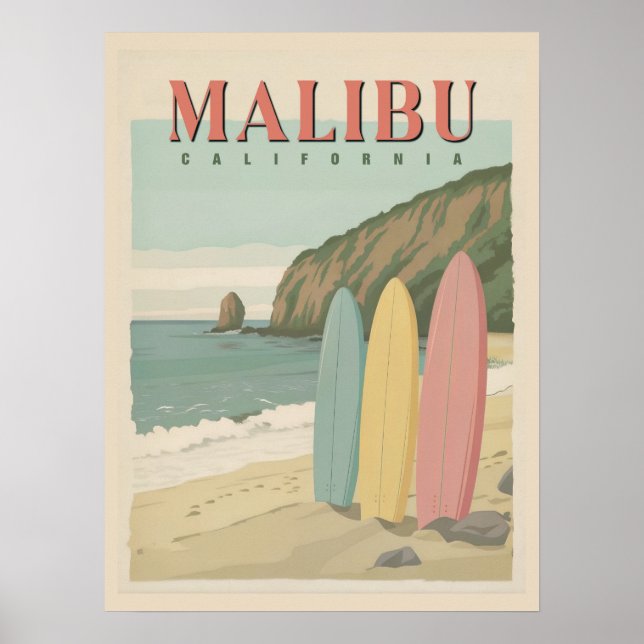 Malibu, California Poster - Sun, Sand, and Surf  (Front)
