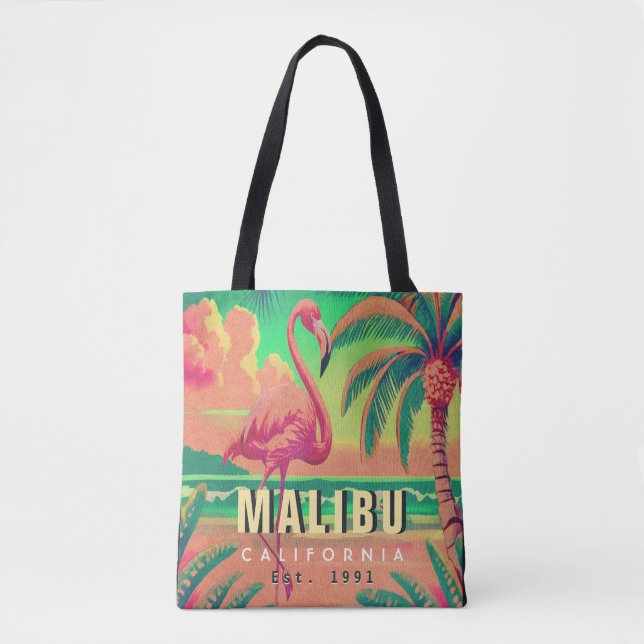 Malibu California Retro Flamingo Souvenirs 1950s Tote Bag (Front)