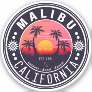 Malibu California Retro Sunset Palm Trees 60s
