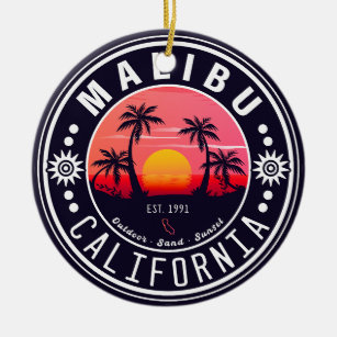 Malibu California Retro Sunset Palm Trees 60s Ceramic Ornament