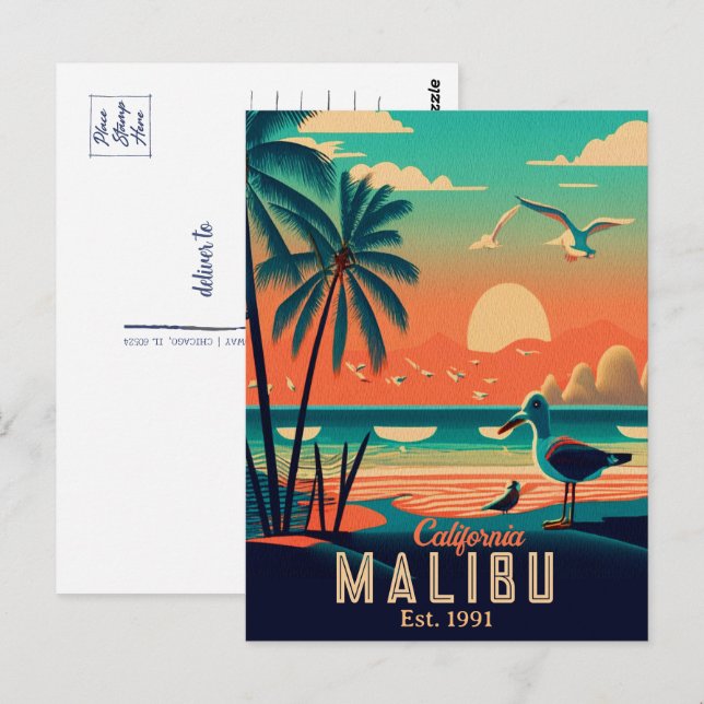 Malibu California Retro Sunset Souvenirs 1950s Postcard (Front/Back)
