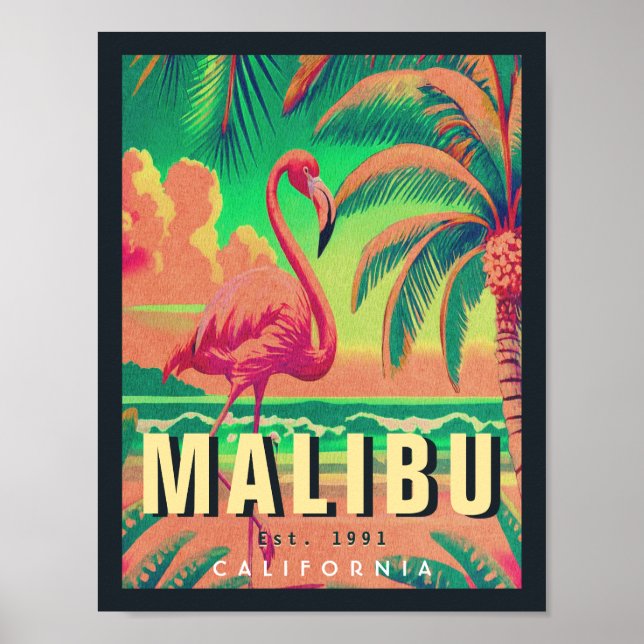 Malibu California Retro Sunset Souvenirs 1950s Poster (Front)