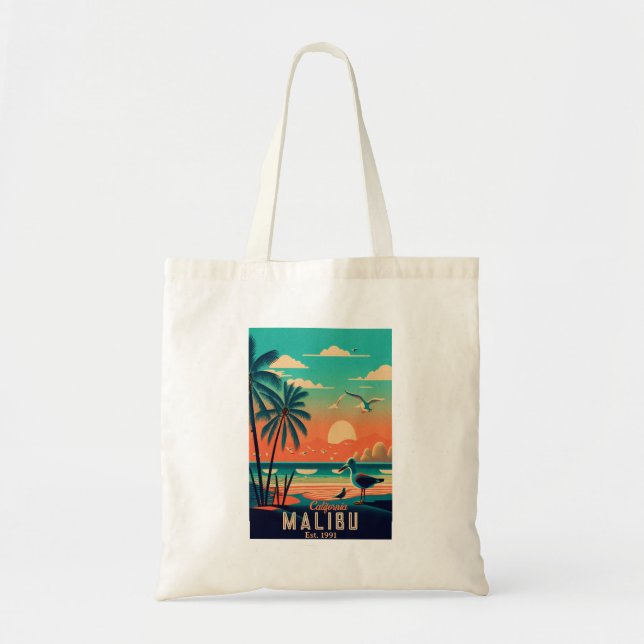 Malibu California Retro Sunset Souvenirs 1950s Tote Bag (Front)