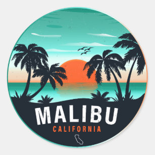 Malibu California Retro Sunset Tropical Souvenirs Classic Round Sticker