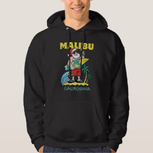 MALIBU CALIFORNIA Santa Christmas Surfing Hoodie