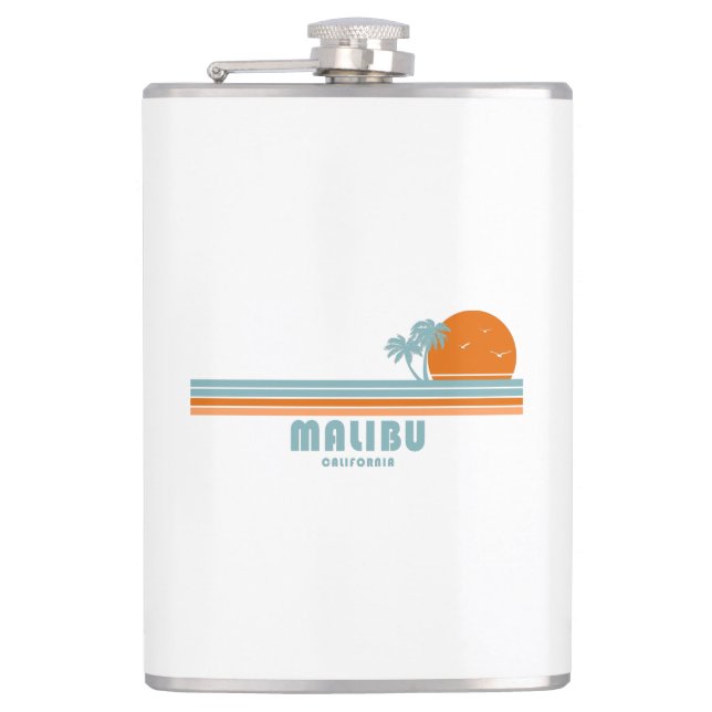 Malibu California Sun Palm Trees Hip Flask (Front)