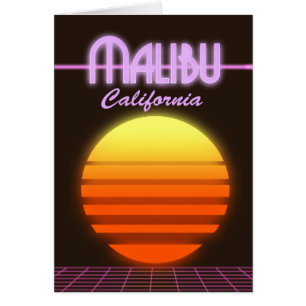 Malibu California sunset travel poster