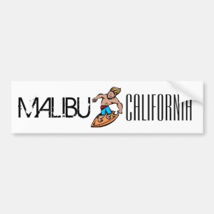 Malibu California surfer cartoon bumper sticker