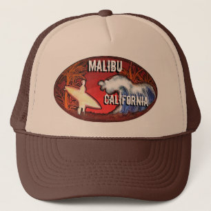 Malibu California surfer waves art brown hat