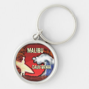 Malibu California surfer waves art keychain