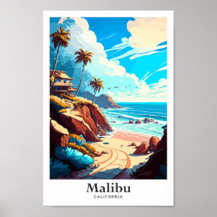 Malibu California USA Travel Potrait Illustration Poster