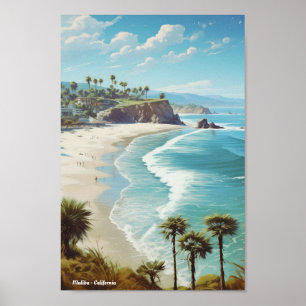 Malibu California USA Vintage Travel  Poster