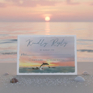 Malibu Dolphin Sunset Beach Watercolor Wedding RSVP Card