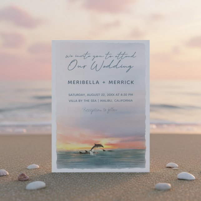 Malibu |  Dolphins Beach Watercolor Wedding Invitation (Creator Uploaded)