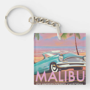 Malibu, Los Angeles, California travel poster Keychain