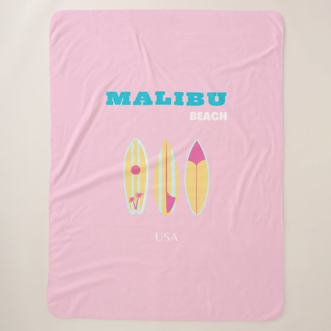 Malibu, Malibu Beach, Preppy, Preppy Girl, Pink Sherpa Blanket (Front)
