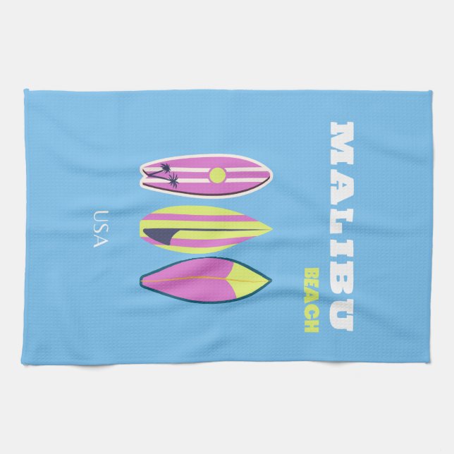 Malibu, Malibu Beach, Tropical, Preppy, Blue Kitchen Towel (Horizontal)