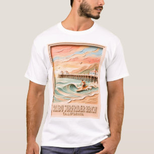 Malibu Surfrider Beach Surfing 3D Textured Vintage T-Shirt