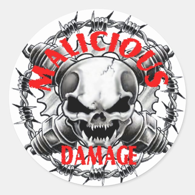 MALICIOUS DAMAGE SKULL STICKER (Front)