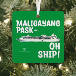 Maligayang Pask-OH SHIP! Gr/Slv. Chrs. Cruise Sq. Metal Ornament