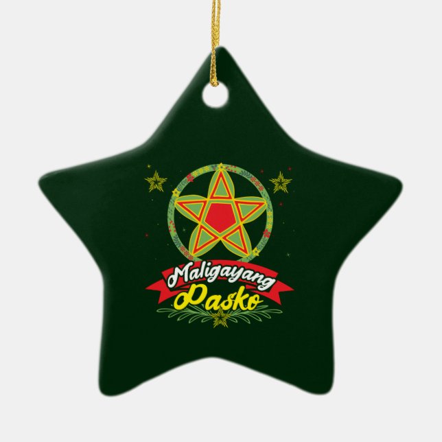 Maligayang Pasko Filipino Christmas Philippines Ceramic Ornament (Front)