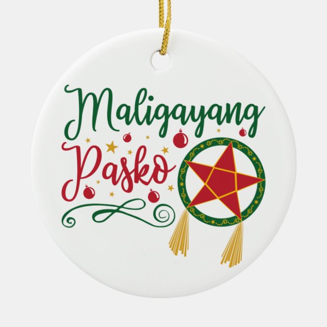 Maligayang Pasko Filipino Christmas Philippines Ceramic Ornament (Front)
