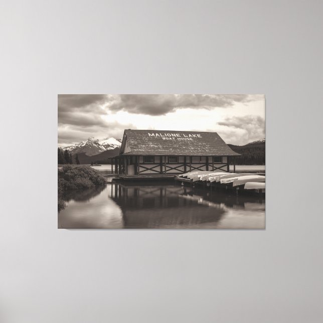 Maligne Lake Boat House Canvas Print (Front)