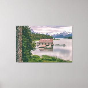 Maligne Lake Boat House Landscape Canvas Print