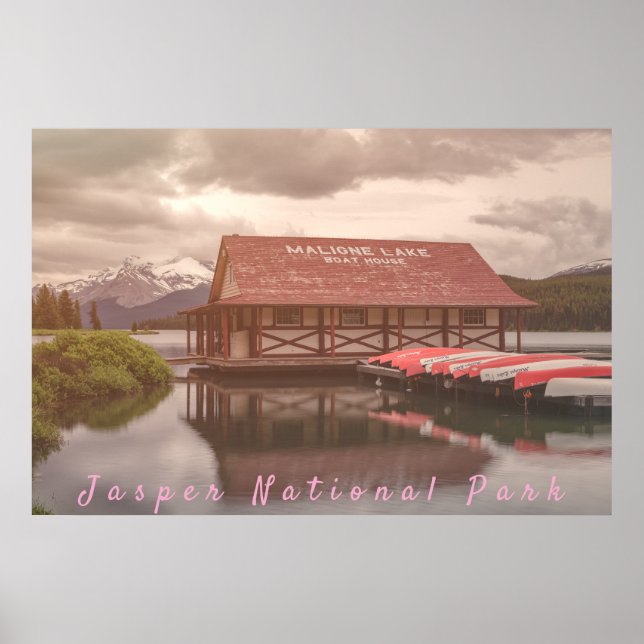 Maligne Lake Boathouse Poster (Front)